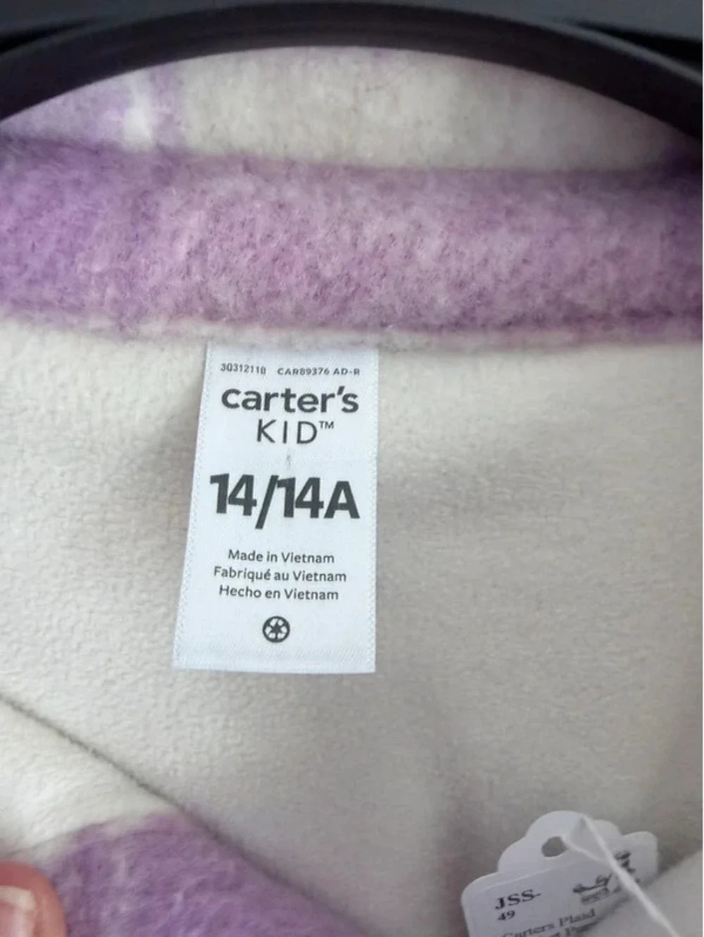 Carters Purple Plaid Shacket Size 14
